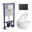 SWISS AQUA TECHNOLOGIES - Pack WC bâti-autoportant + WC sans bride SAT Infinitio avec fonction bidet thermostatique + Abattant softclose + Plaque noir mat - vignette
