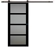 GD MENUISERIES - Porte Coulissante Telia Noir Vitrée H204 x L73 cm, Rail roulettes, Coquilles Noir - vignette