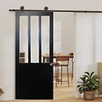 GD MENUISERIES - Porte Coulissante Atelier Noir H204 x L83 cm, Rail roulettes, Coquilles - vignette