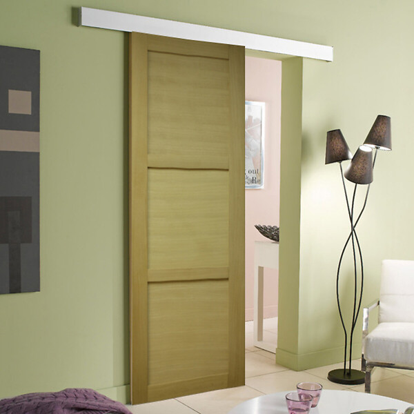 GD MENUISERIES - Porte Coulissante bois Ayous 3 Panneaux H204 x L83 cm,Rail Alu, coquilles - large