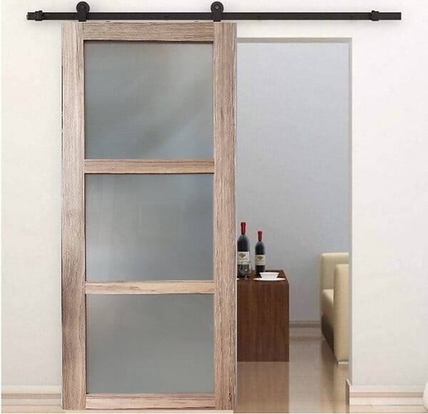 GD MENUISERIES - Porte Coulissante bois Frake Vitrée H204 x L83 cm, railroulette, coquilles - large