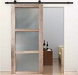 GD MENUISERIES - Porte Coulissante bois Frake Vitrée H204 x L83 cm, railroulette, coquilles - vignette