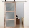 GD MENUISERIES - Porte Coulissante bois Frake Vitrée H204 x L73 cm, railroulette, coquilles - vignette