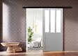 GD MENUISERIES - Porte Coulissante Atelier blanc H204 x L73 cm, Rail Alu bandeau noir, Coquilles - vignette