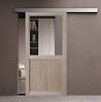 GD MENUISERIES - Porte Coulissante Atelier placage chene Vitrée H204 x L73 cm, Rail Alu Bandeau Blanc, Coquilles - vignette