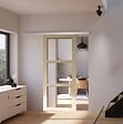GD MENUISERIES - Porte Coulissante bois Ayous Vitrage transparent H204 x L83 cm, Rail alu bandeau blanc, Coquilles - vignette