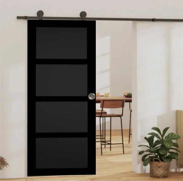 GD MENUISERIES - Porte Coulissante Telia noir 4 panneaux H204 x L73 cm, Rail roulettes, Coquilles - large