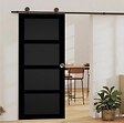 GD MENUISERIES - Porte Coulissante Telia noir 4 panneaux H204 x L73 cm, Rail roulettes, Coquilles - vignette
