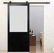GD MENUISERIES - Porte Coulissante Athena Noir H204 x L83 cm, Rail Roulettes, Coquilles - vignette
