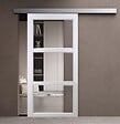 GD MENUISERIES - Porte Coulissante Kenya Blanc Vitrage transparent H204 x L83 cm, Rail Alu bandeau blanc, Coquilles - vignette