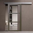 GD MENUISERIES - Porte Coulissante Gris Taupe RAL 7006 Vitrage transparent H204 x L73 cm, Rail Alu Blanc, Coquilles - vignette