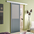 GD MENUISERIES - Porte Coulissante Athena Gris Clair Vitrée H204 x L83 cm, Rail Alu, Coquilles - vignette