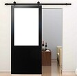 GD MENUISERIES - Porte Coulissante Atelier Noir H204 x L83 cm sans meneau, Rail Roulettes, Coquilles - vignette
