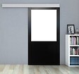 GD MENUISERIES - Porte Coulissante Atelier Noir sans meneau H204 x L93 cm, Rail Alu Bandeau blanc, Coquilles - vignette