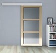 GD MENUISERIES - Porte Coulissante Ayous 3 Panneaux Gris Clair H204 x L83 cm, Rail alu Bandeau Blanc, Coquilles - vignette