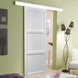 GD MENUISERIES - Porte Coulissante Korya Blanc 3 panneaux H204 x L73 cm, Rail Alu bandeau blanc, Coquilles - vignette