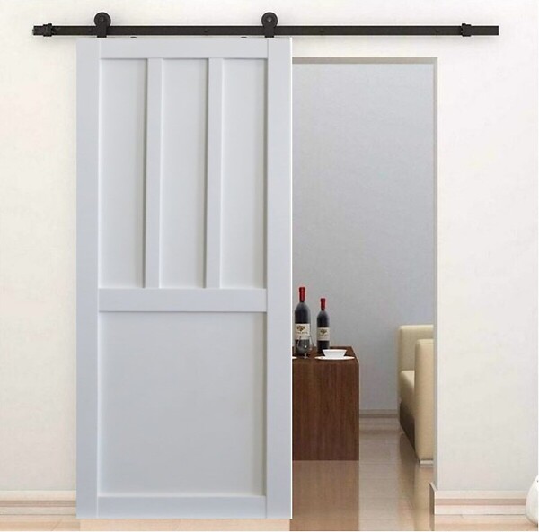 GD MENUISERIES - Porte Coulissante Atelier 2 panneaux blanc H204 x L83 cm, Rail roulettes, Coquilles - large