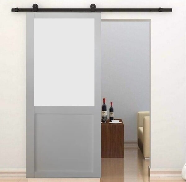GD MENUISERIES - Porte Coulissante Athena blanc H204 x L73 cm, Rail Roulettes, Coquilles - large