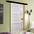 GD MENUISERIES - Porte Coulissante Korya Blanc 3 panneaux H204 x L73 cm, Rail Alu bandeau noir, Coquilles - vignette