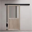 GD MENUISERIES - Porte Coulissante Atelier placage chene Vitrée H204 x L73 cm, Rail Alu bandeau noir, Coquilles - vignette