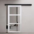 GD MENUISERIES - Porte Coulissante Kenya Blanc Vitrage transparent H204 x L73 cm, Rail Alu bandeau noir, Coquilles - vignette