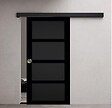 GD MENUISERIES - Porte Coulissante Telia noir 4 panneaux H204 x L73 cm, Rail Alu bandeau noir, Coquilles - vignette