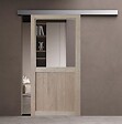 GD MENUISERIES - Porte Coulissante Atelier placage chene Vitrée H204 x L73 cm, Rail Alu, coquilles - vignette