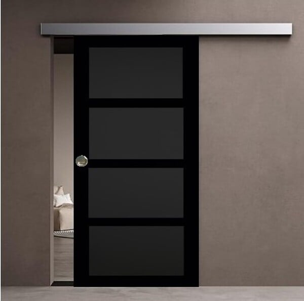 GD MENUISERIES - Porte Coulissante Telia noir 4 panneaux H204 x L83 cm, Rail Alu, Coquilles - large