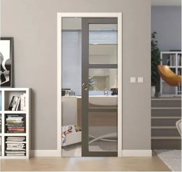 GD MENUISERIES - Porte Coulissante Gris Taupe RAL 7006 Vitrage transparent H204 x L83 cm, Galandage, Kit de finition - large