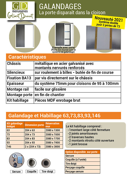GD MENUISERIES - Porte Coulissante Tamera blanc 4 panneaux H204 x L73 cm, Galandage, kit finition - large