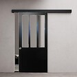 GD MENUISERIES - Porte Coulissante Atelier Noir H204 x L83 cm, Rail alu Bandeau Noir, Coquilles - vignette