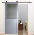 GD MENUISERIES - Porte Coulissante Athena Gris Clair Vitrée H204 x L73 cm, Rail roulettes, Coquilles - vignette