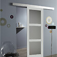 GD MENUISERIES - Porte Coulissante Greyria Gris Clair Vitrée H204 x L83 cm, Rail Alu, Coquilles - vignette