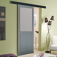 GD MENUISERIES - Porte Coulissante Athena Gris Clair Vitrée H204 x L83 cm, Rail Alu Bandeau Noir, Coquilles - vignette