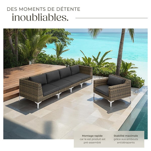 TECTAKE - Ensemble de tables modulaires Villanova en aluminium, angle à droite gris anthracite chiné - large