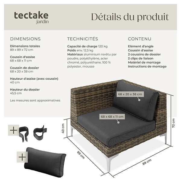 TECTAKE - Ensemble de tables modulaires Villanova en aluminium, angle à droite gris anthracite chiné - large
