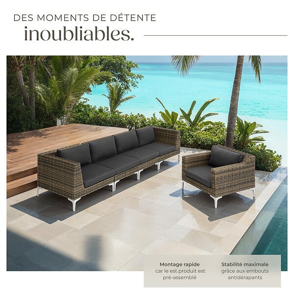 TECTAKE - Ensemble de tables modulaires Villanova en aluminium, coin gauche gris anthracite chiné - large