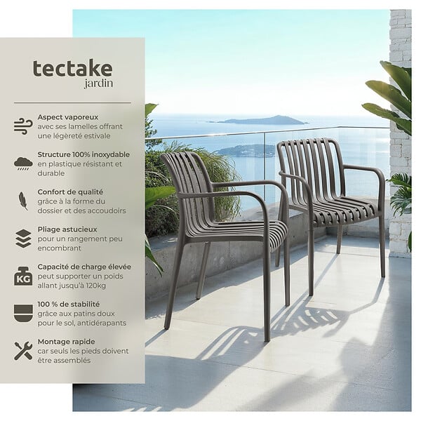 TECTAKE - Chaises de jardin ALCUDIA empilables et résistantes aux intempéries gris anthracite - large