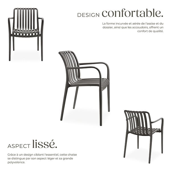 TECTAKE - Chaises de jardin ALCUDIA empilables et résistantes aux intempéries gris anthracite - large