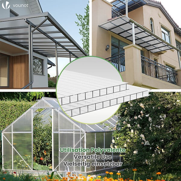 VOUNOT - 14 x Plaques de polycarbonate alveolaires transparent creux 4mm 121x60.5cm - large