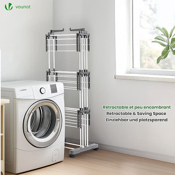 VOUNOT - Sechoir a linge etendoir extensible et pliable grande capacite sechage 190x53x170cm Blanc - large