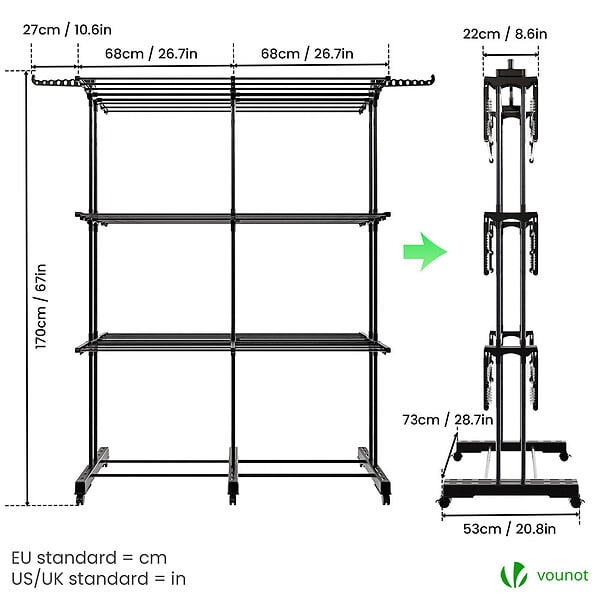 VOUNOT - Sechoir a linge etendoir extensible et pliable grande capacite sechage 190x53x170cm Noir - large