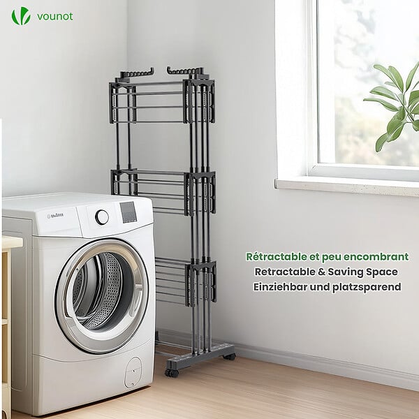 VOUNOT - Sechoir a linge etendoir extensible et pliable grande capacite sechage 190x53x170cm Noir - large