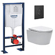 GROHE - Grohe Pack WC bâti-autoportant Rapid SL + WC sans bride SAT, fixations invisibles + Abattant softclose + Plaque Noire mat - vignette