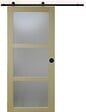 GD MENUISERIES - Porte Coulissante bois Ayous Vitrée H204 x L73 cm, Rail roulettes, Coquilles Noir - vignette