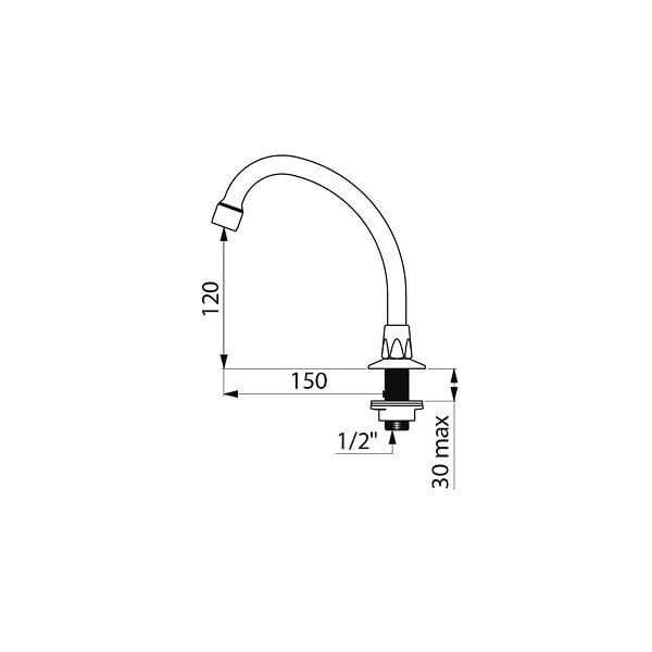 DELABIE - Bec col de cygne orientable Delabie L150xH120mm M1/2" laiton chromé - large