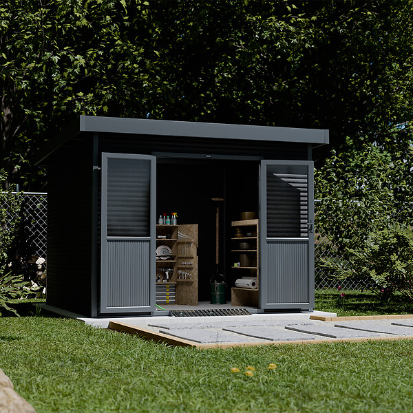 BARAC - Abri de jardin en bois composite Onyx 33 - Anthracite - 8.52 m² - L.333xl.326xH.237cm - large