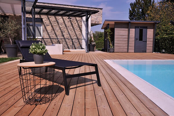 ONEK - Lame terrasse double face lisse/rainurée pin thermo traité - large