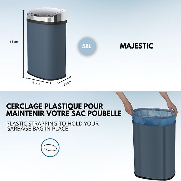 KITCHEN MOVE - Poubelle automatique inox MAJESTIC gris 58L - large