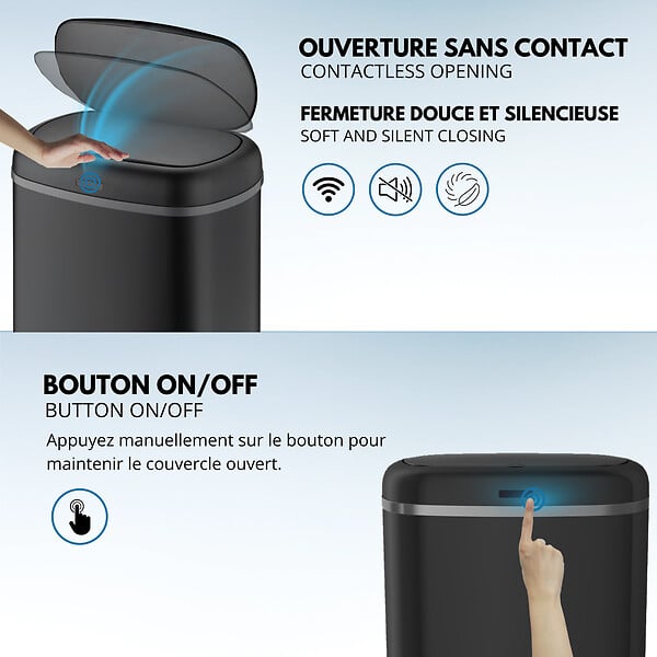 KITCHEN MOVE - Poubelle automatique inox LOGAN noir 58L - large